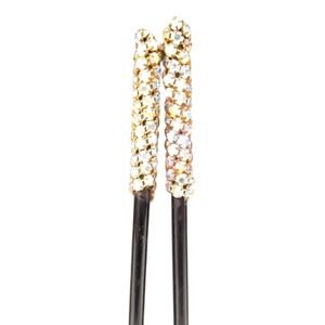 Vintage Rhinestone Aurora Borealis Hair Sticks Pair Black Mid Century